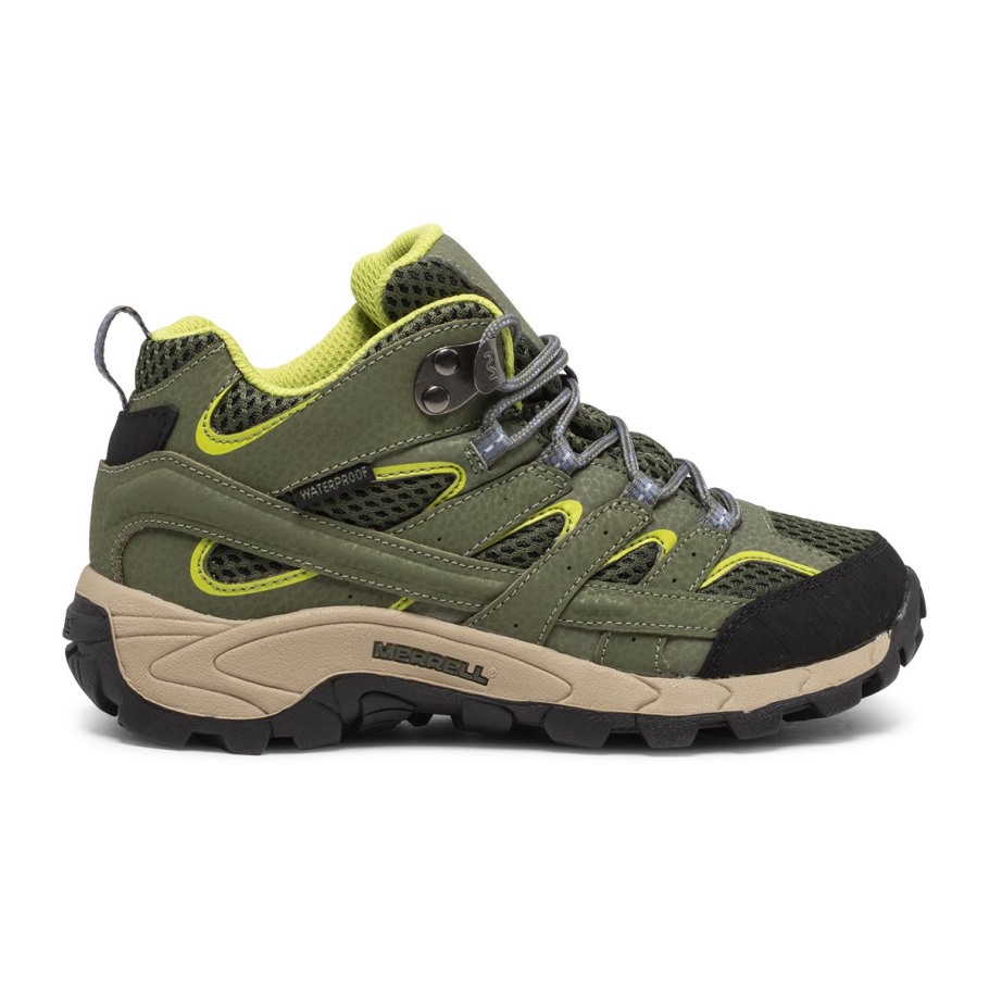 Big Kid's Moab 2 Mid Waterproof Boot Merrell Green Lime