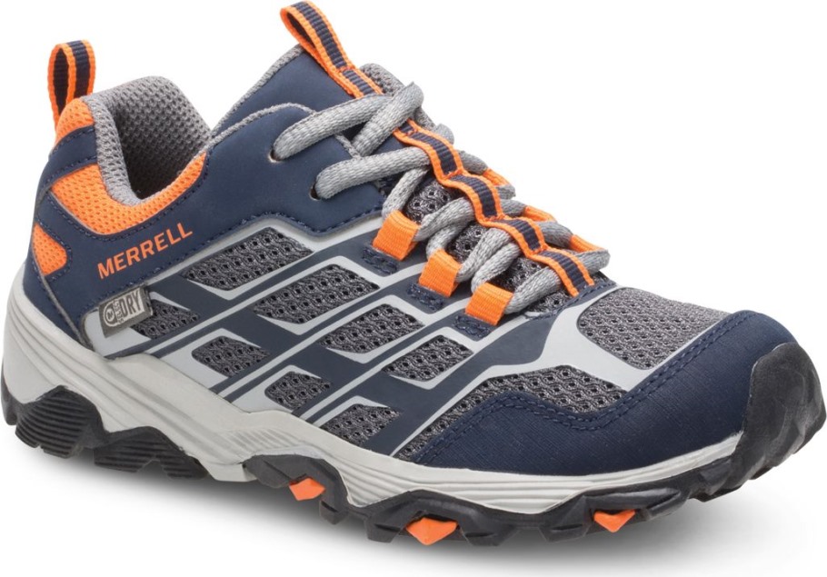 Big Kid's Moab FST Low Waterproof Shoes Merrell Navy Grey Orange