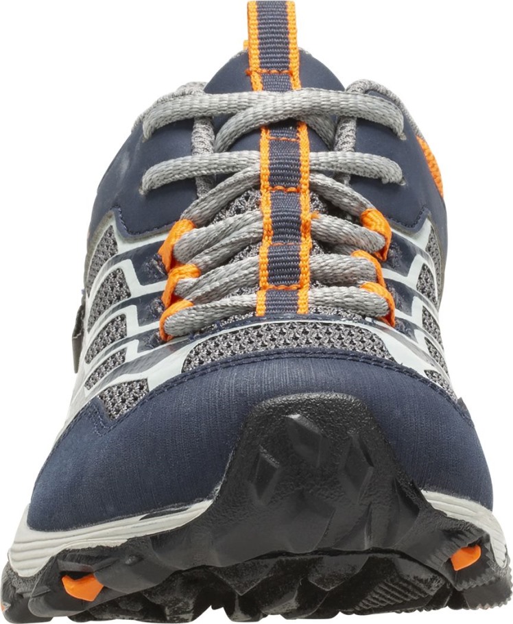 Big Kid's Moab FST Low Waterproof Shoes Merrell Navy Grey Orange