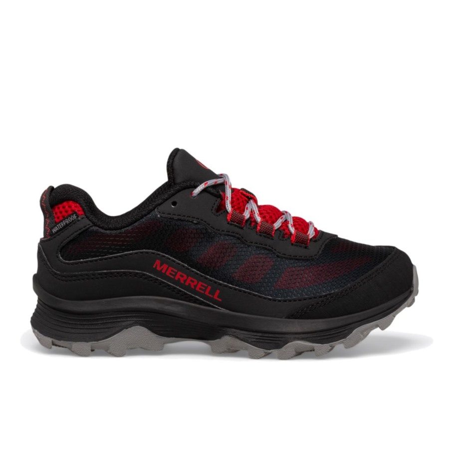 Big Kid's Moab Speed Low Waterproof Grey Black Red Merrell