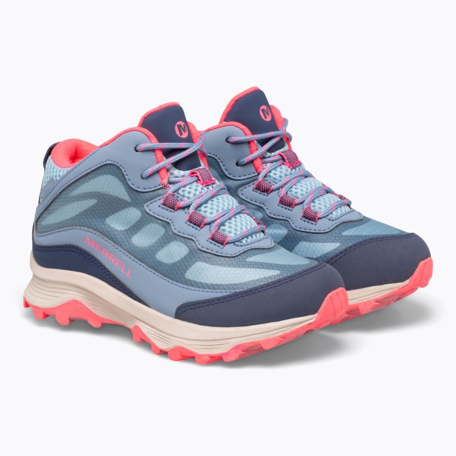 Big Kid's Moab Speed Mid Waterproof Dusty Blue Coral Merrell