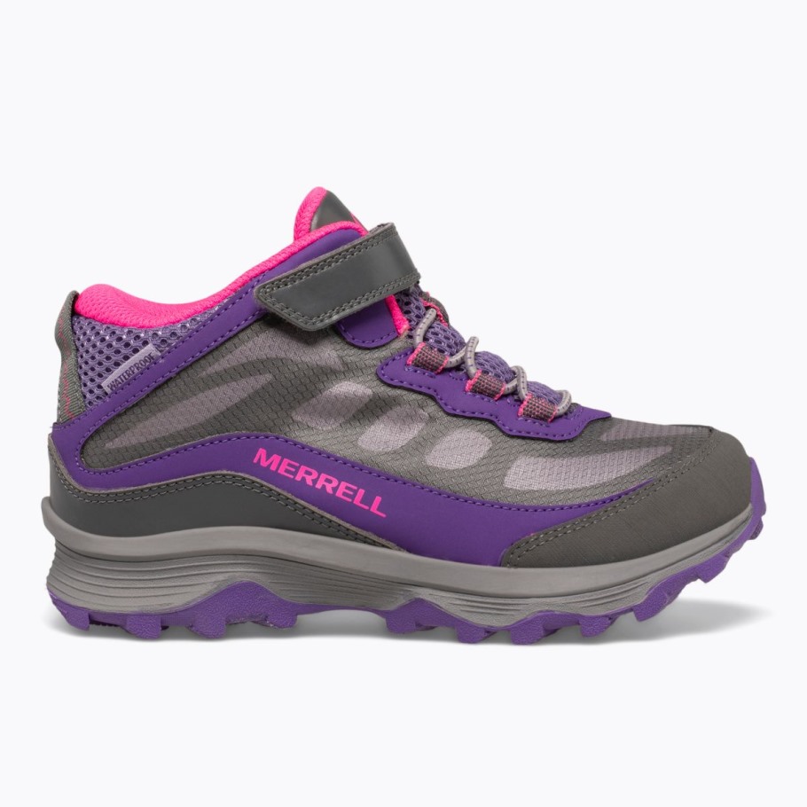 Merrell Big Kid's Moab Speed Mid A/C Waterproof Grey Pink Purple