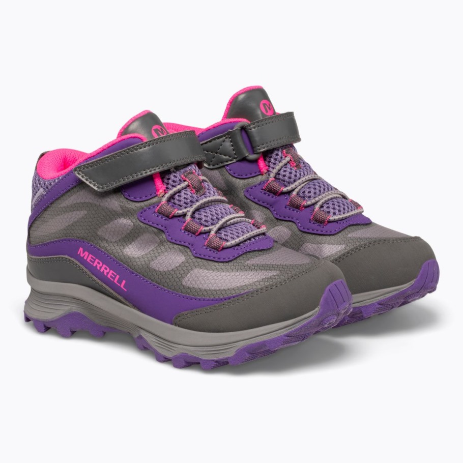 Merrell Big Kid's Moab Speed Mid A/C Waterproof Grey Pink Purple