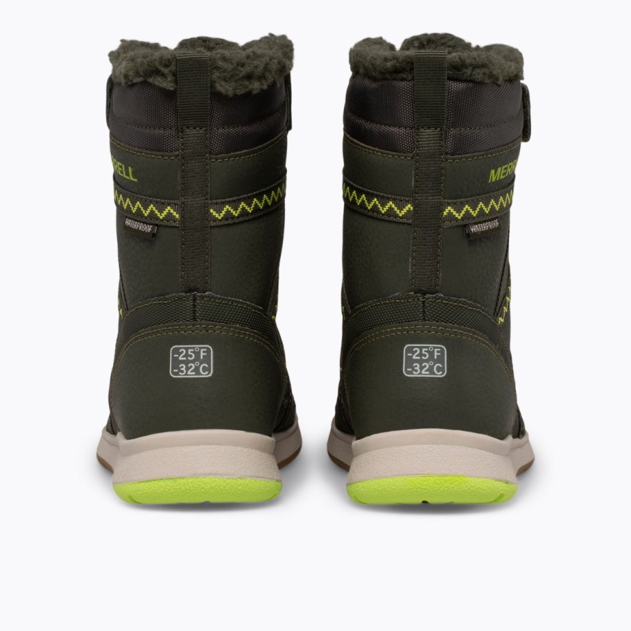 Merrell Olive Lime Little Kid's Snow Crush 2.0 Waterproof Boot